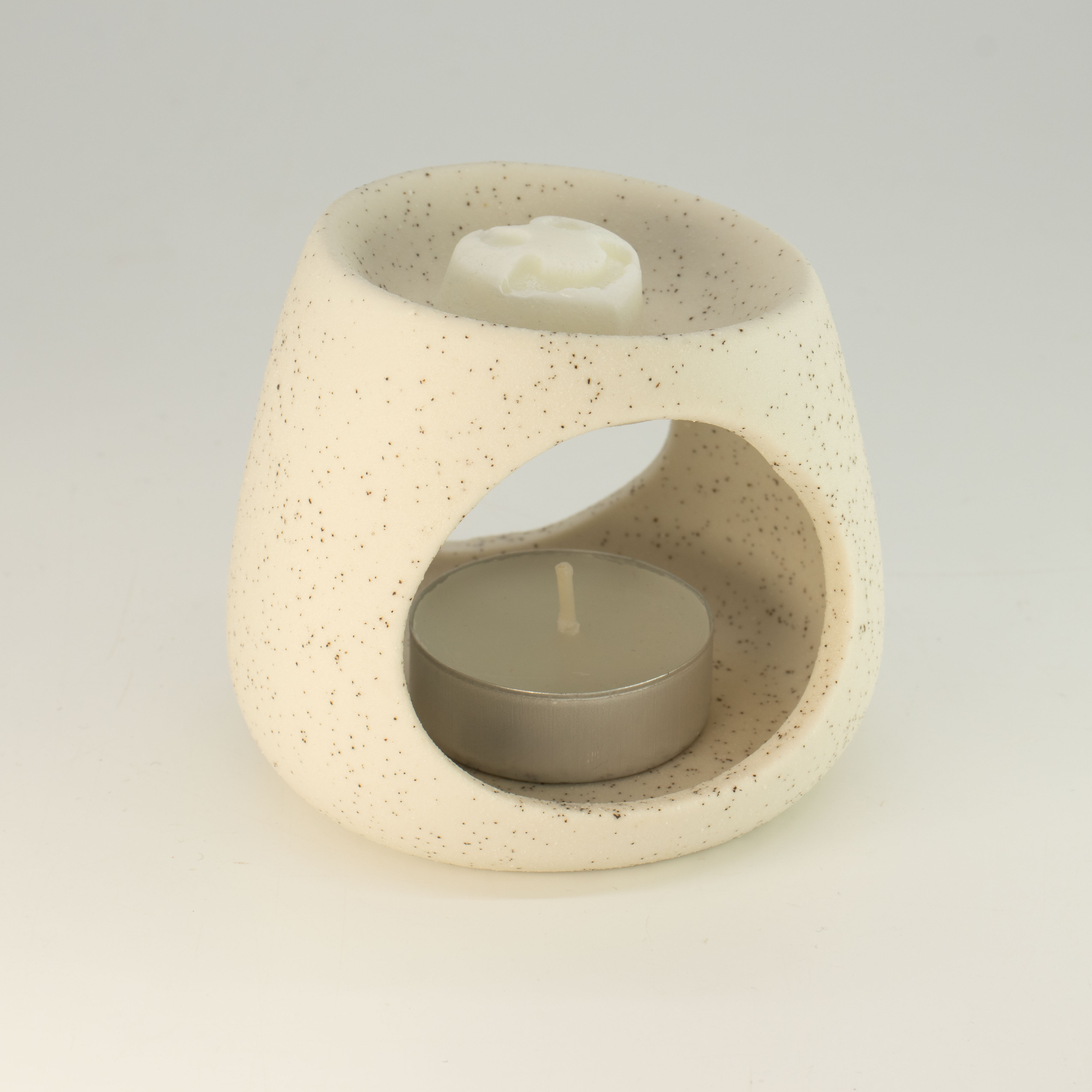 Round Speckled Off-White Zen Ceramic Oil Burner & Wax Melt Warmer4