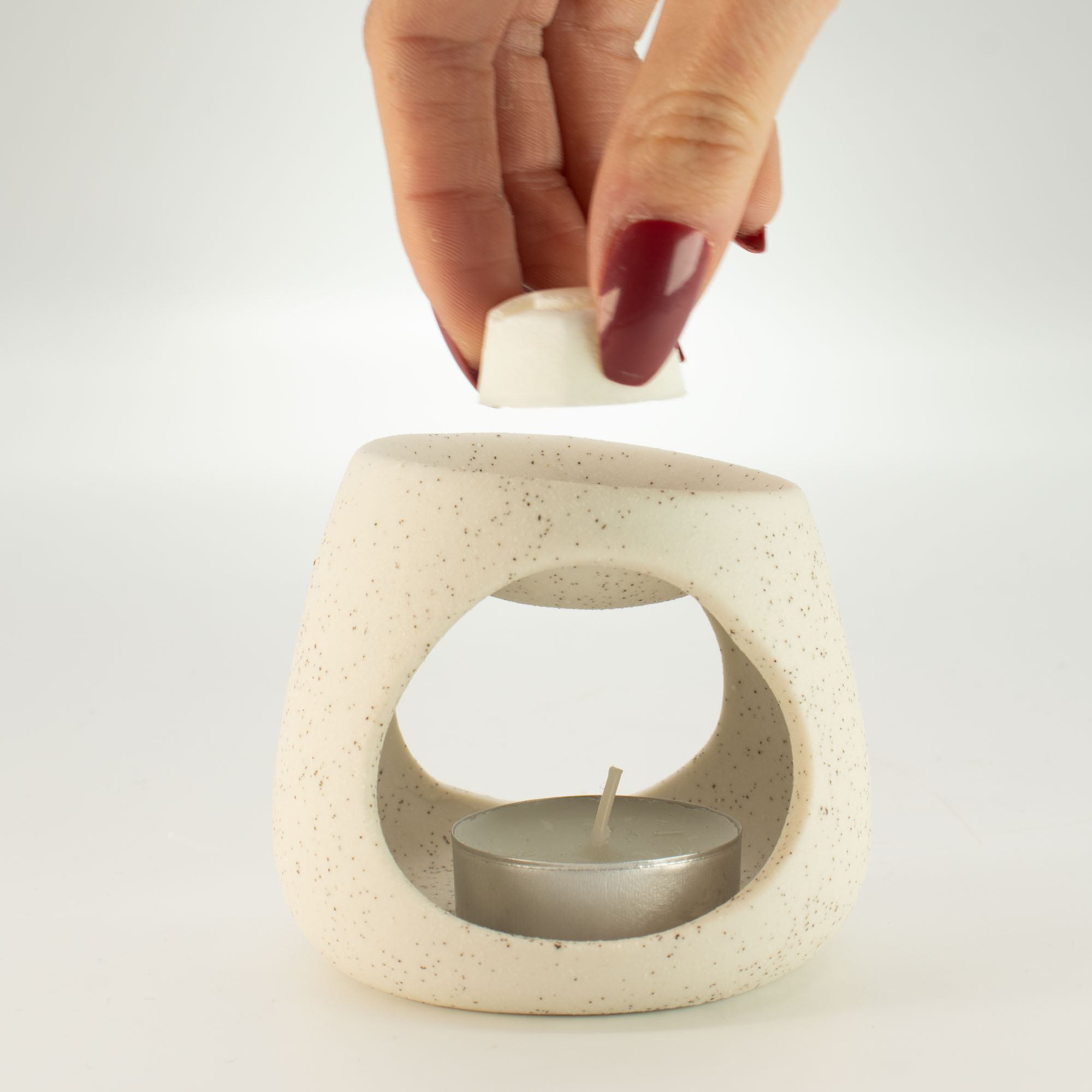 Round Speckled Off-White Zen Ceramic Oil Burner & Wax Melt Warmer6