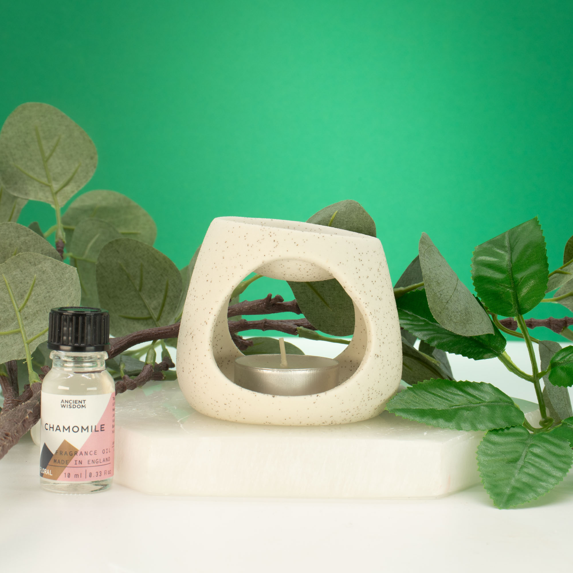 Round Speckled Off-White Zen Ceramic Oil Burner & Wax Melt Warmer7