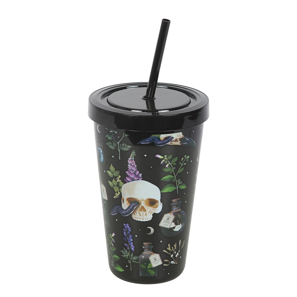 Venom & Vines Gothic Skull Print Reusable Tumbler with Straw - 550ml