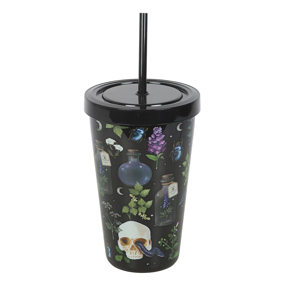 Venom & Vines Gothic Skull Print Reusable Tumbler with Straw - 550ml1