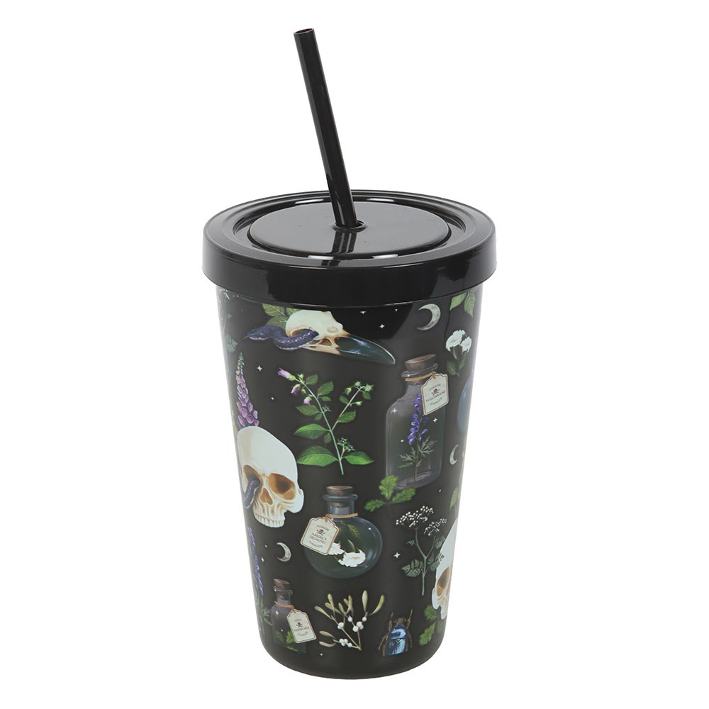 Venom & Vines Gothic Skull Print Reusable Tumbler with Straw - 550ml2