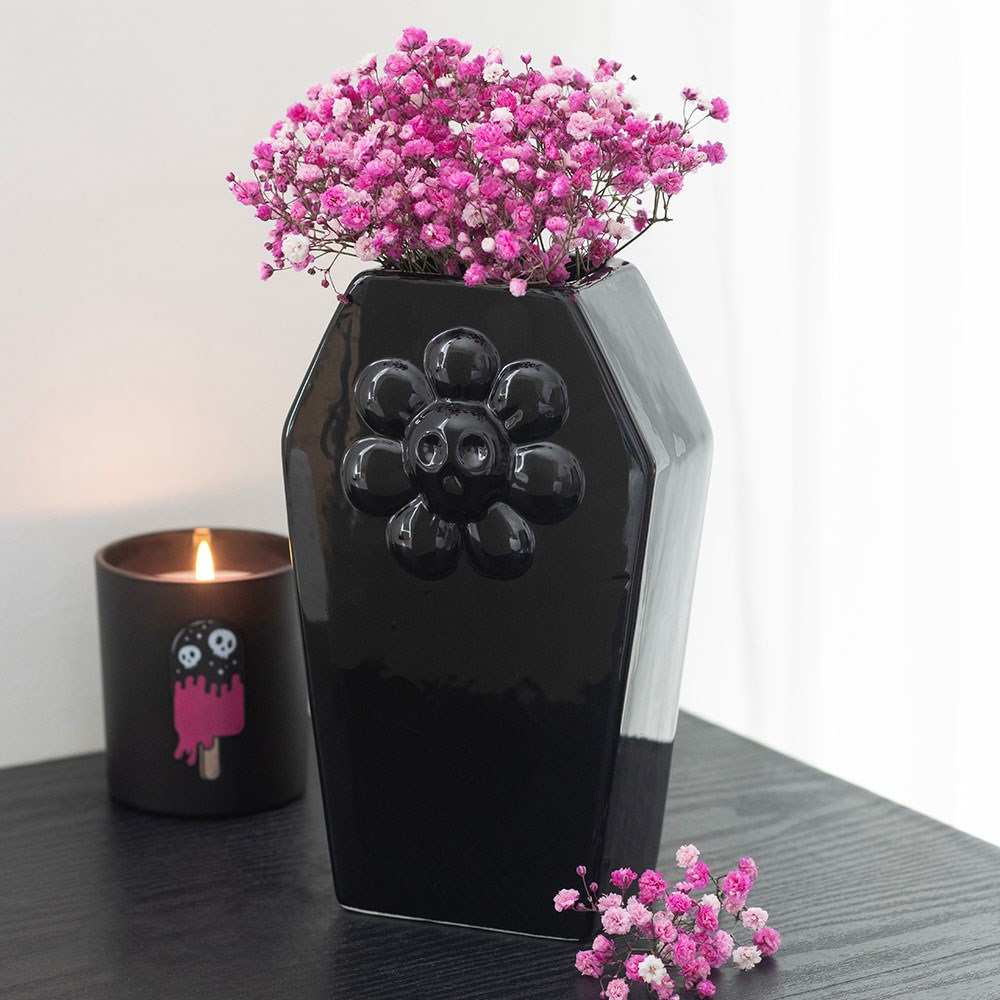 Black Ceramic Coffin Flower Vase