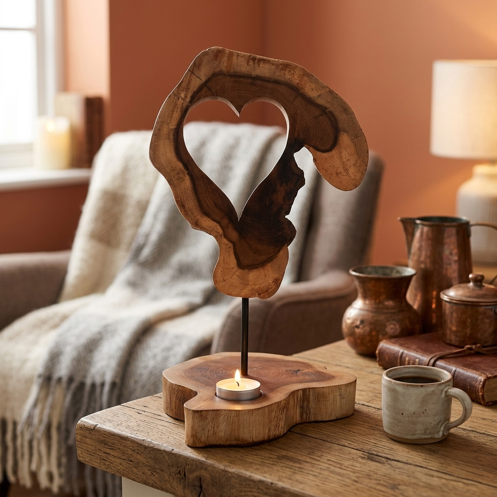 Wooden Heart Shaped Tealight Candle Holder1