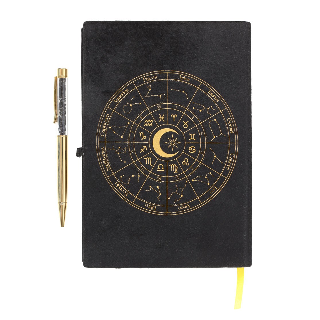 Astrology Wheel Black Velvet Journal & Obsidian Crystal Pen Set1
