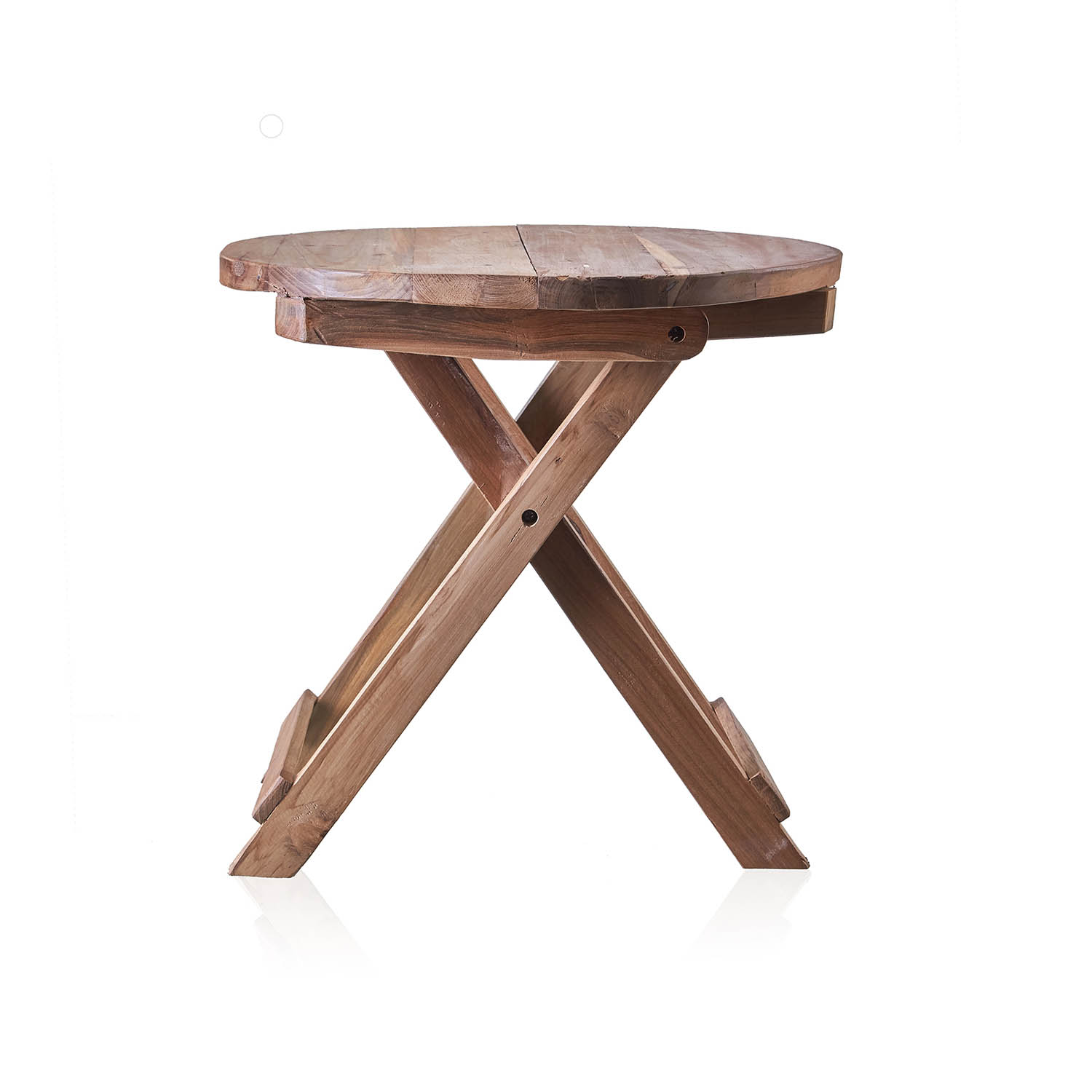 Rustic Upcycled Teak Wood Round Folding Coffee Table - 50cm1