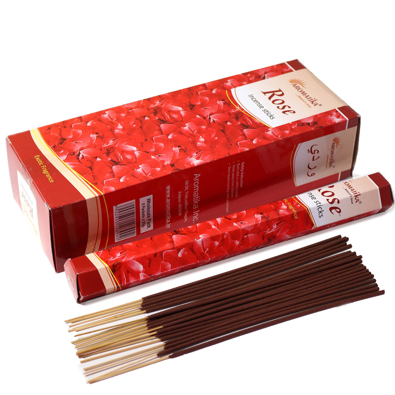 Aromatika Premium Charcoal-Free Hex Incense Sticks – Rose (20 Pack)