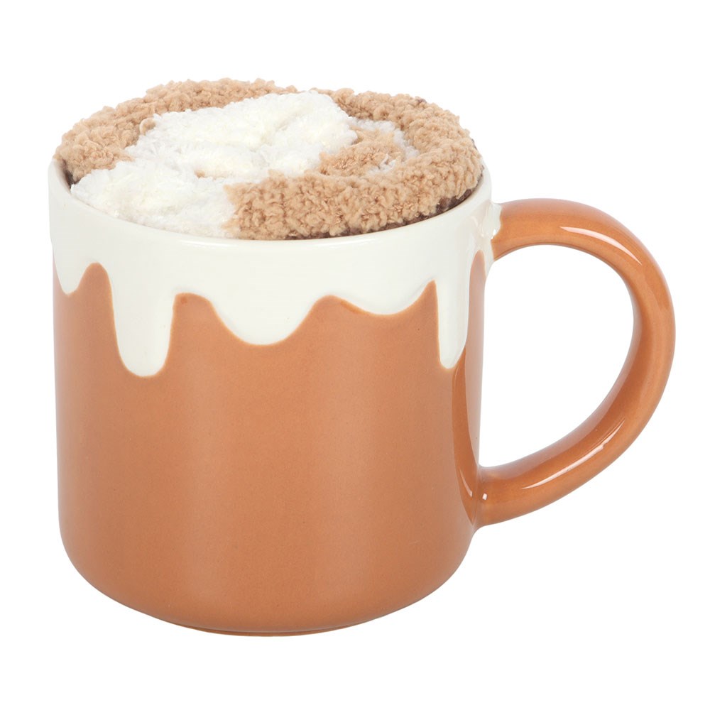 Ceramic Iced Cinnamon Roll Mug & Fluffy Socks Set3