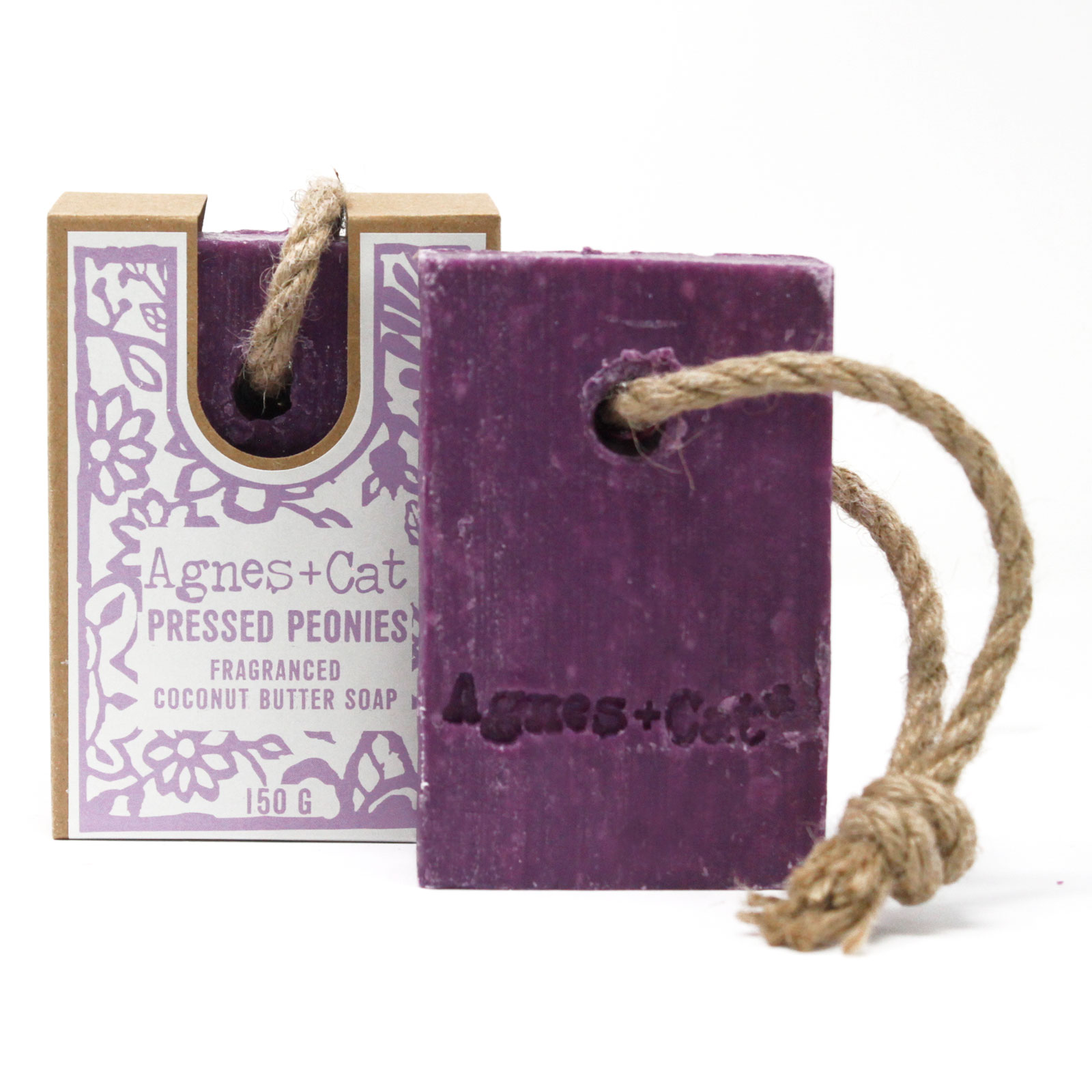 Agnes + Cat Fragranced Coconut Butter Soap on a Rope - Pressed Peonies2