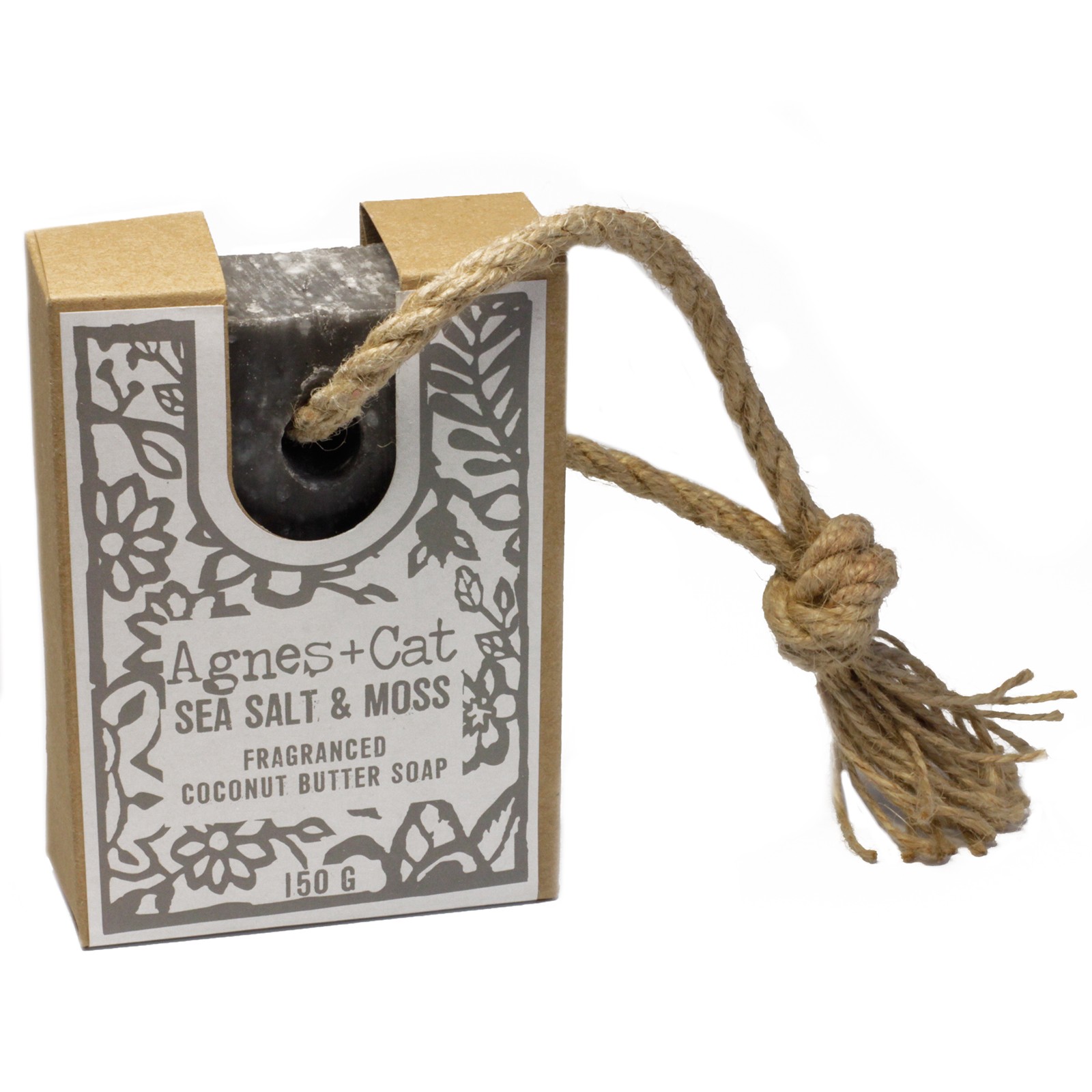 Agnes + Cat Fragranced Coconut Butter Soap on a Rope - Sea Salt & Moss2
