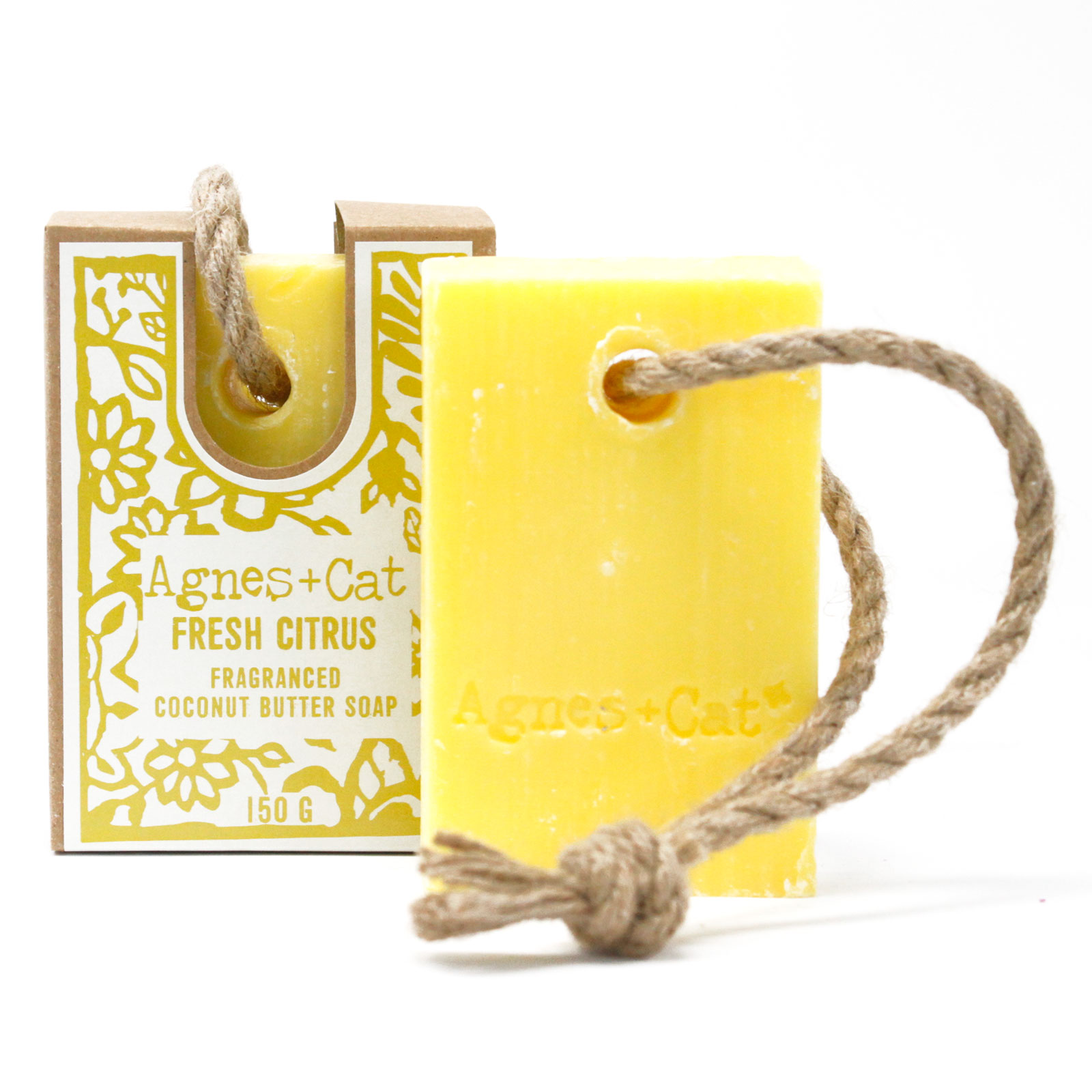 Agnes + Cat Fragranced Coconut Butter Soap on a Rope - Fresh Citrus2