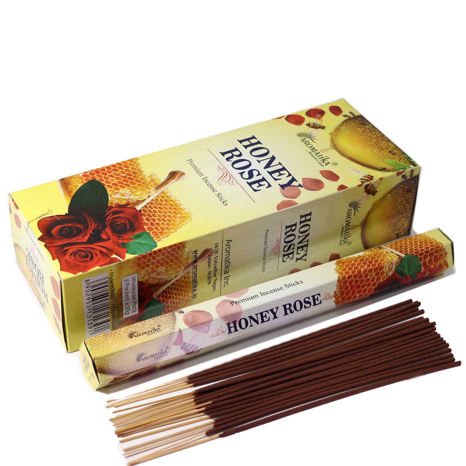 Aromatika Premium Charcoal-Free Hex Incense Sticks – Honey Rose (20 Pack)