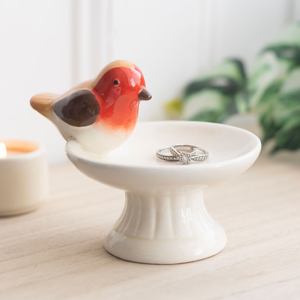 Ceramic Robin Bird Bath Trinket Dish