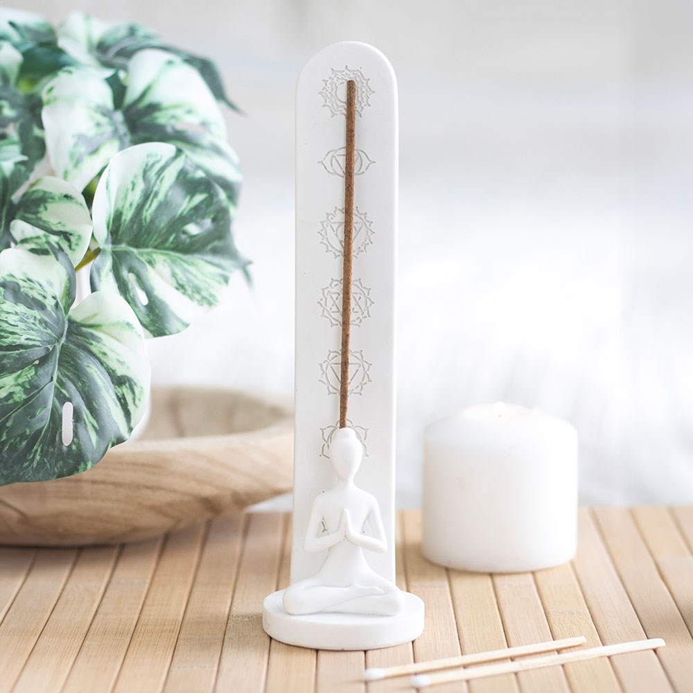 White Chakra Yoga Pose Incense Stick Holder