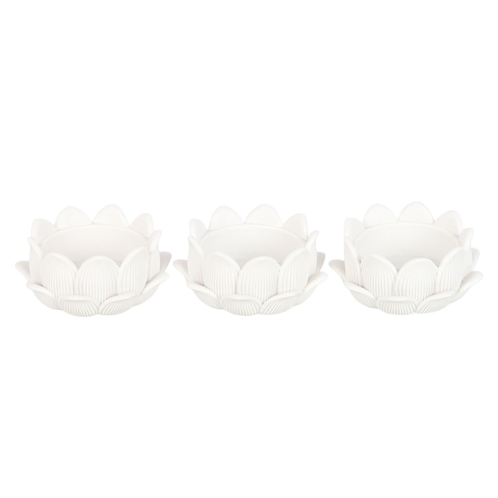 Set of 3 White Lotus Flower Tealight Holders2