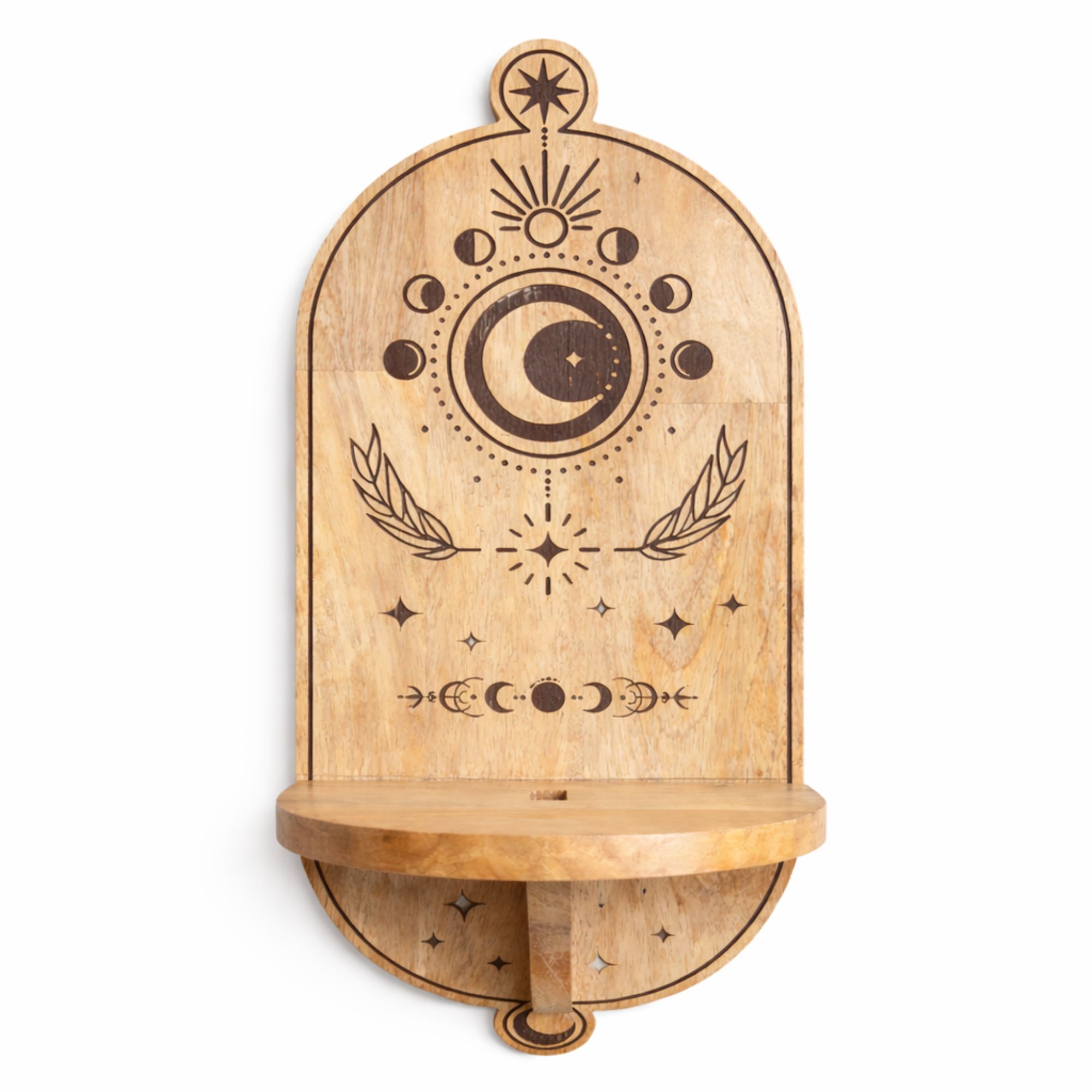 Mango Wood Moon Phase Arched Wall Shelf