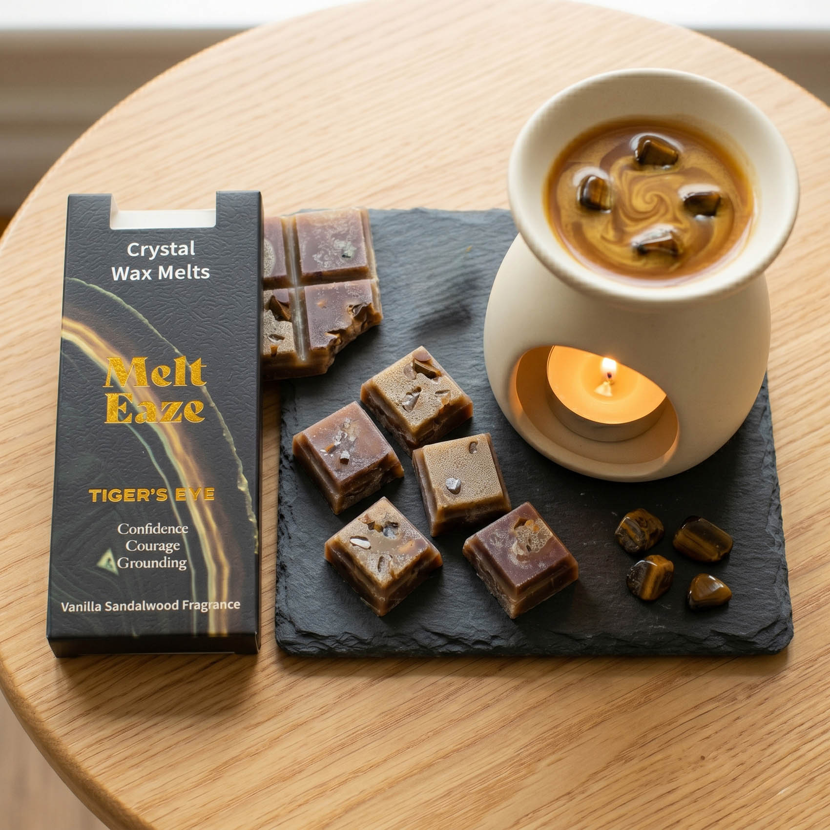 MeltEaze Tiger's Eye Crystal Wax Melts – Vanilla Sandalwood Snap Bar (50g)3