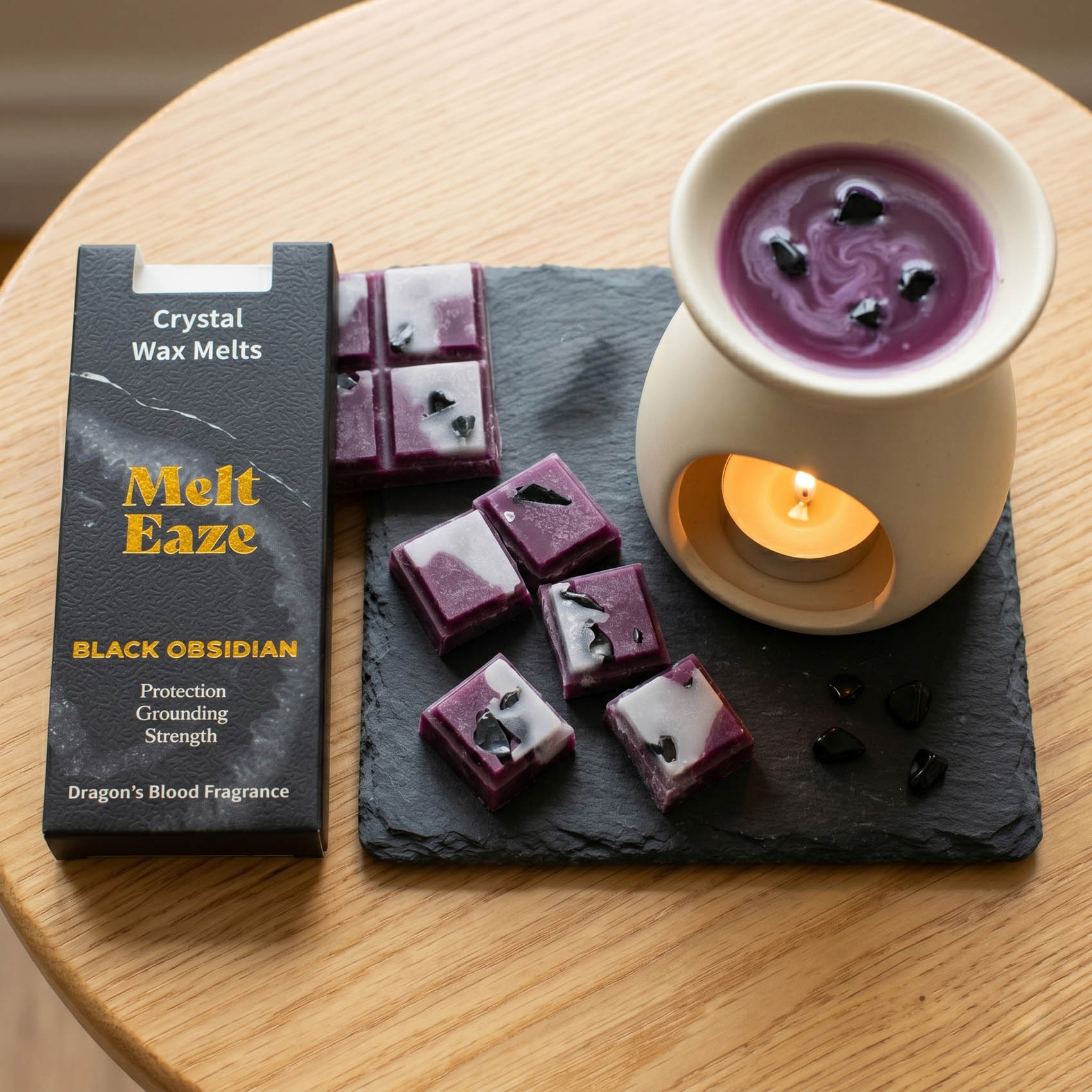MeltEaze Black Obsidian Crystal Wax Melts – Dragon's Blood Snap Bar (50g)3