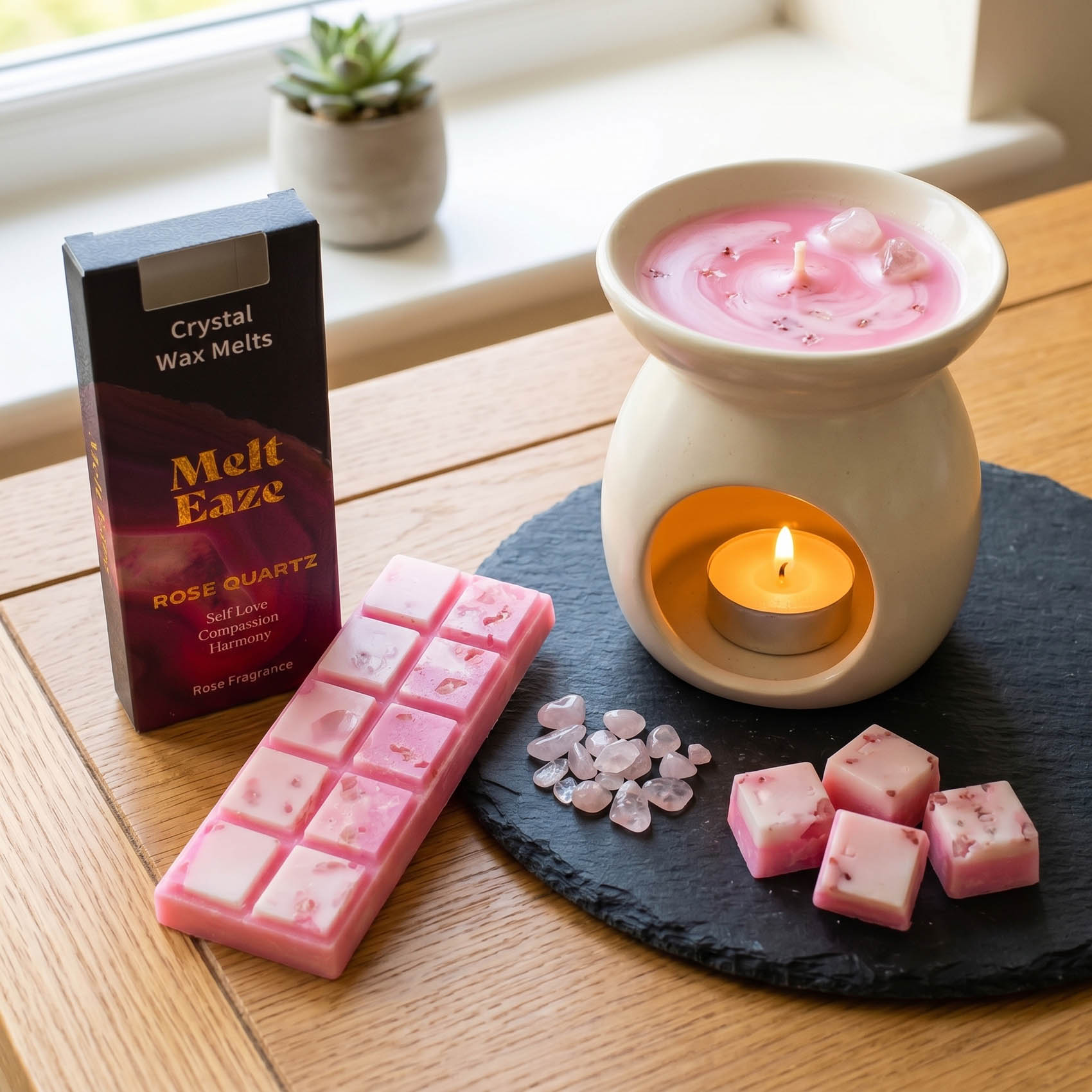 MeltEaze Rose Quartz Crystal Wax Melts – Rose Snap Bar (50g)3
