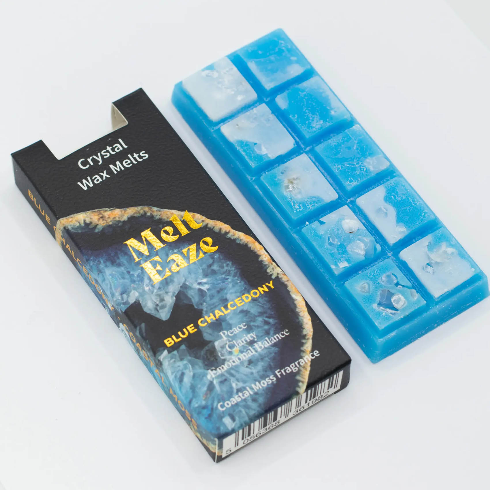 MeltEaze Blue Chalcedony Crystal Wax Melts – Coastal Moss Snap Bar (50g)