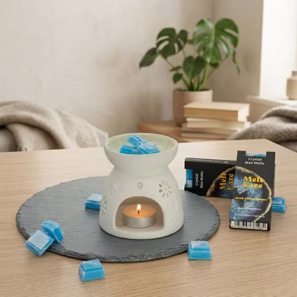 MeltEaze Blue Chalcedony Crystal Wax Melts – Coastal Moss Snap Bar (50g)3