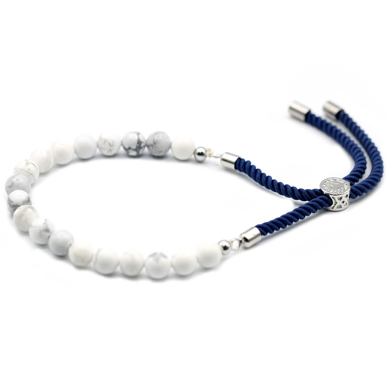 925 Silver Plated White Howlite Adjustable Navy String Bracelet