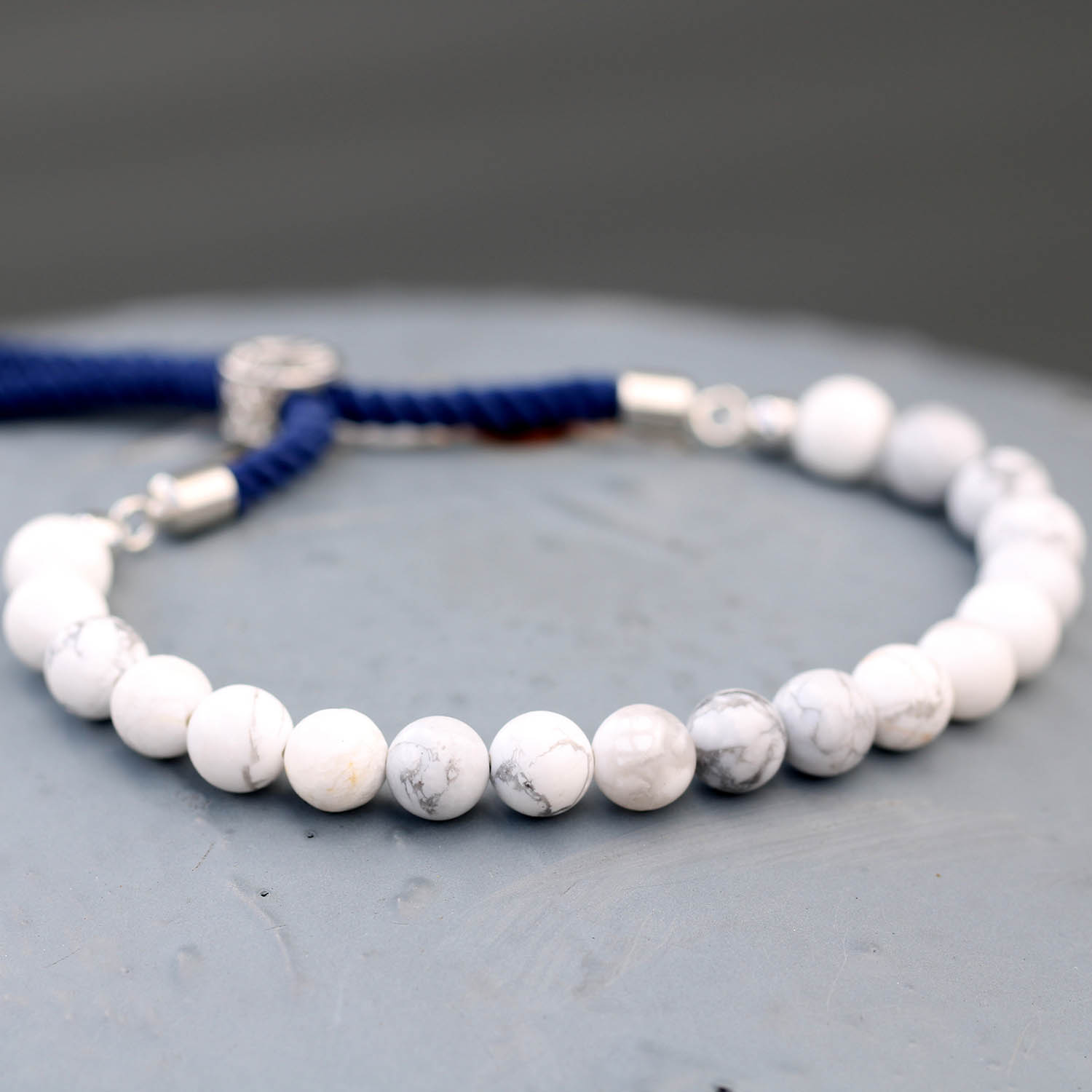 925 Silver Plated White Howlite Adjustable Navy String Bracelet1
