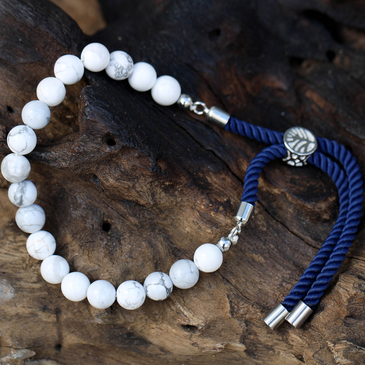 925 Silver Plated White Howlite Adjustable Navy String Bracelet4