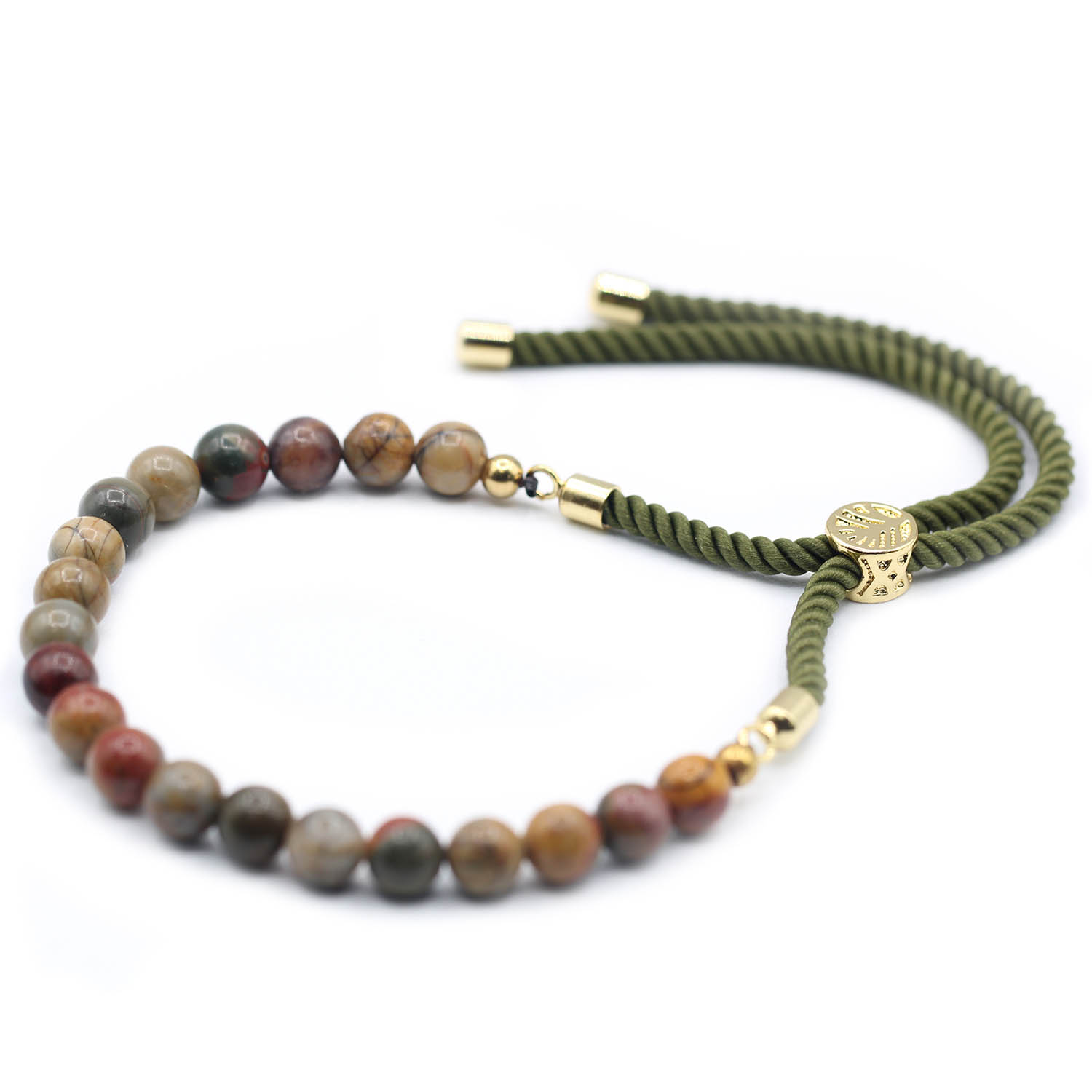 18K Gold Plated Picasso Jasper Adjustable Moss String Bracelet