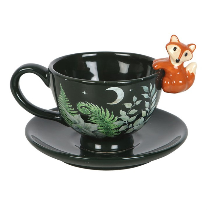 Midnight Woodland Fox Tea Cup & Saucer Set (500ml)