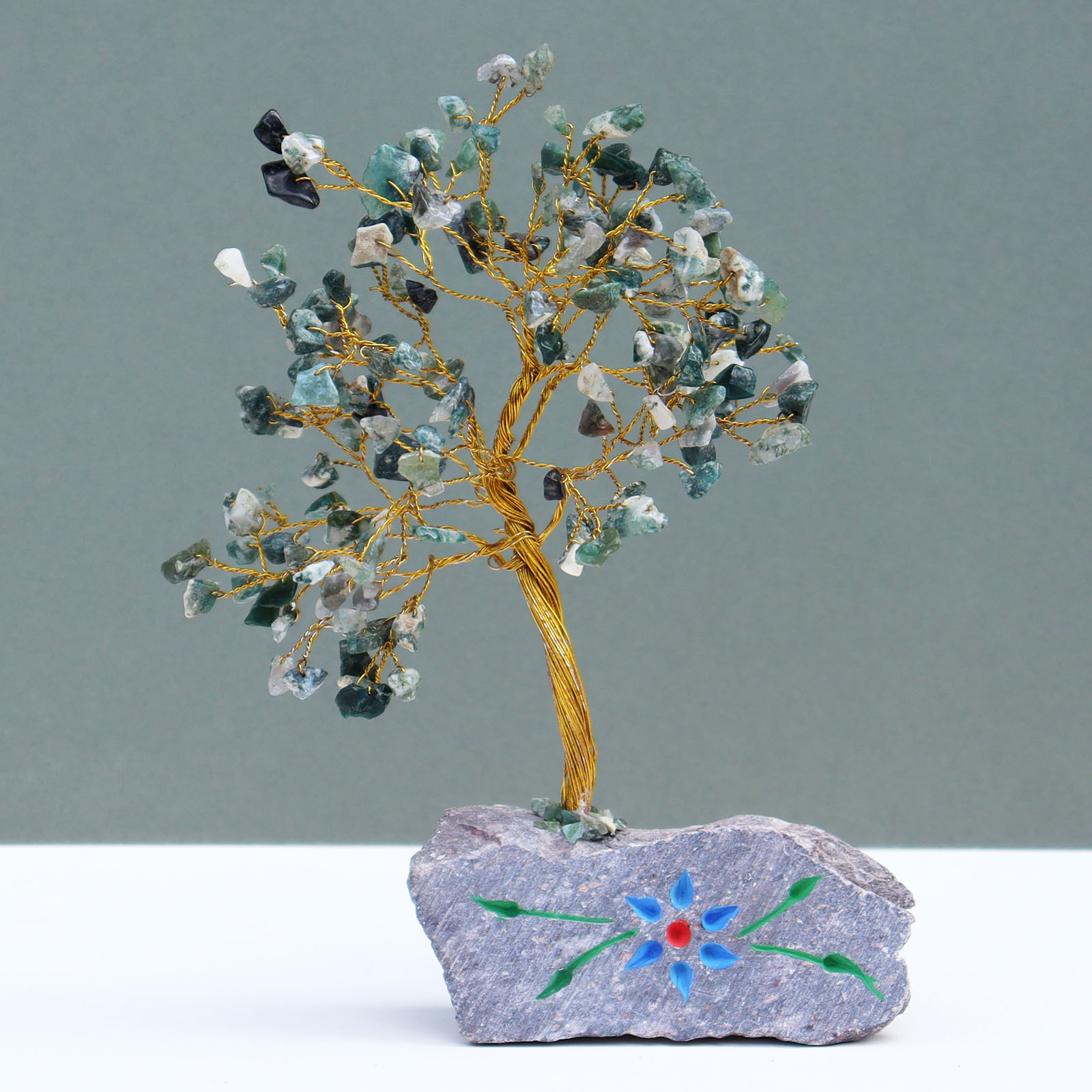 Handcrafted Moss Agate Gemstone Tree - 160 Stones