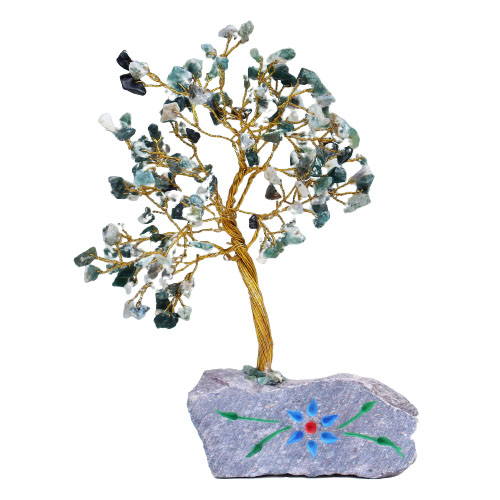 Handcrafted Moss Agate Gemstone Tree - 160 Stones1