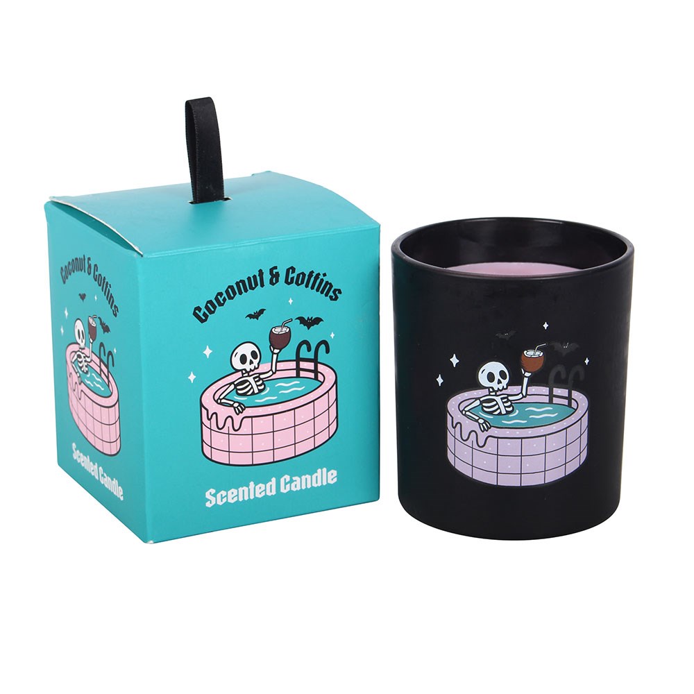 Coconut & Coffins Scented Glass Candle with Skeleton Design