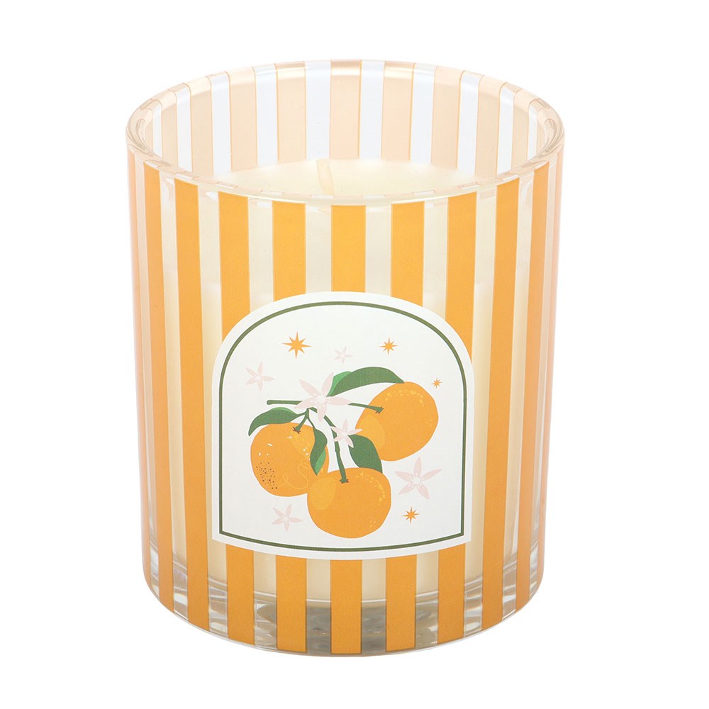 Mediterranean Orange Blossom Scented Candle in Striped Glass Jar1