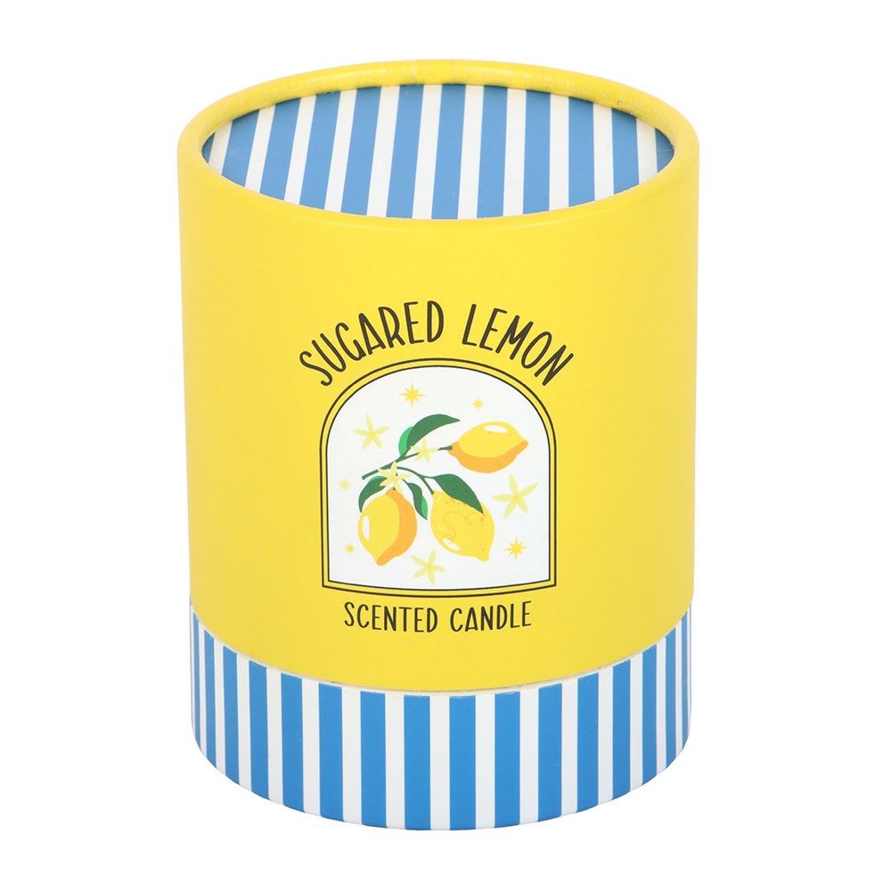Sugared Lemon Scented Candle in Striped Blue Glass Jar2