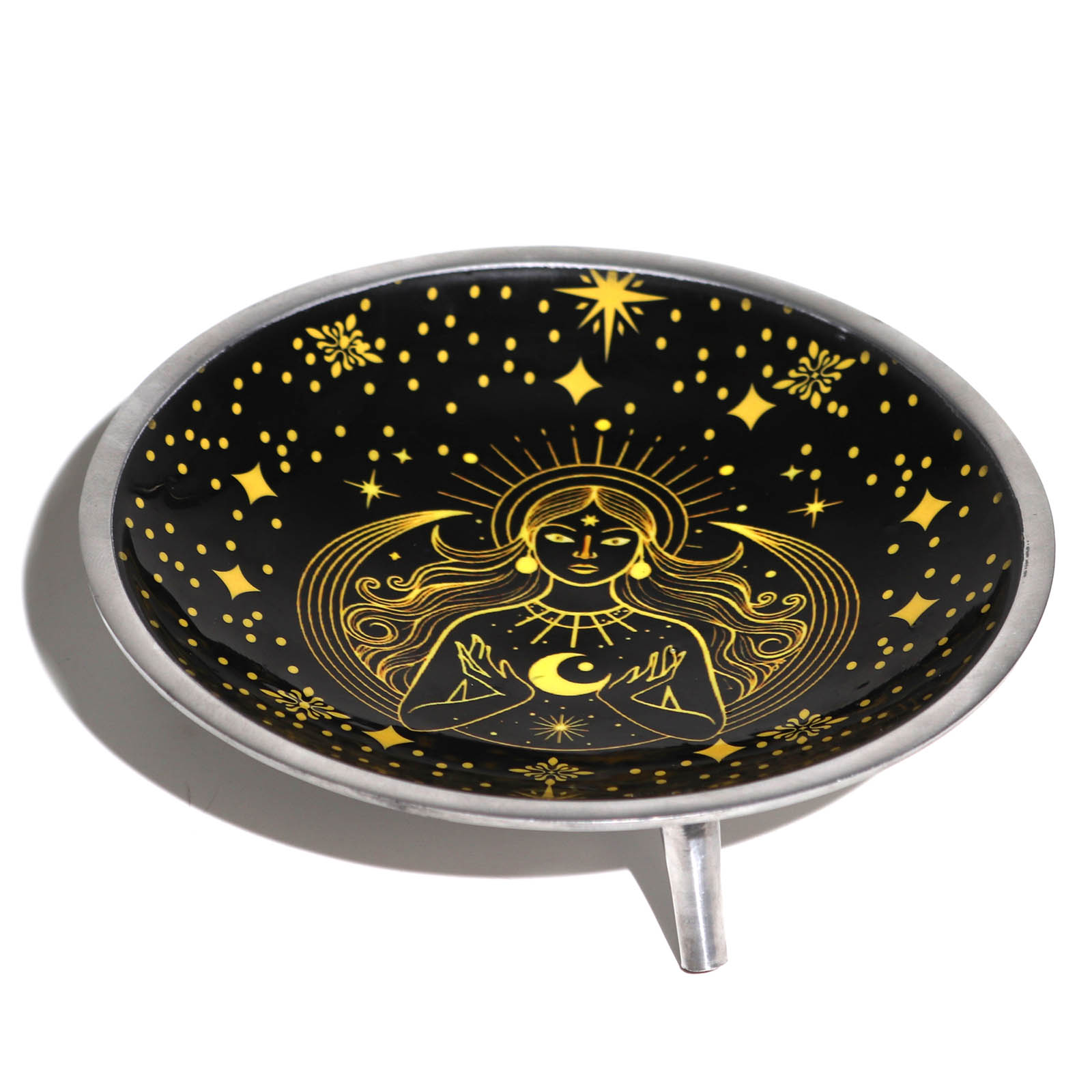 Black Enamelled Gold Goddess Tri-Leg Offering Dish3