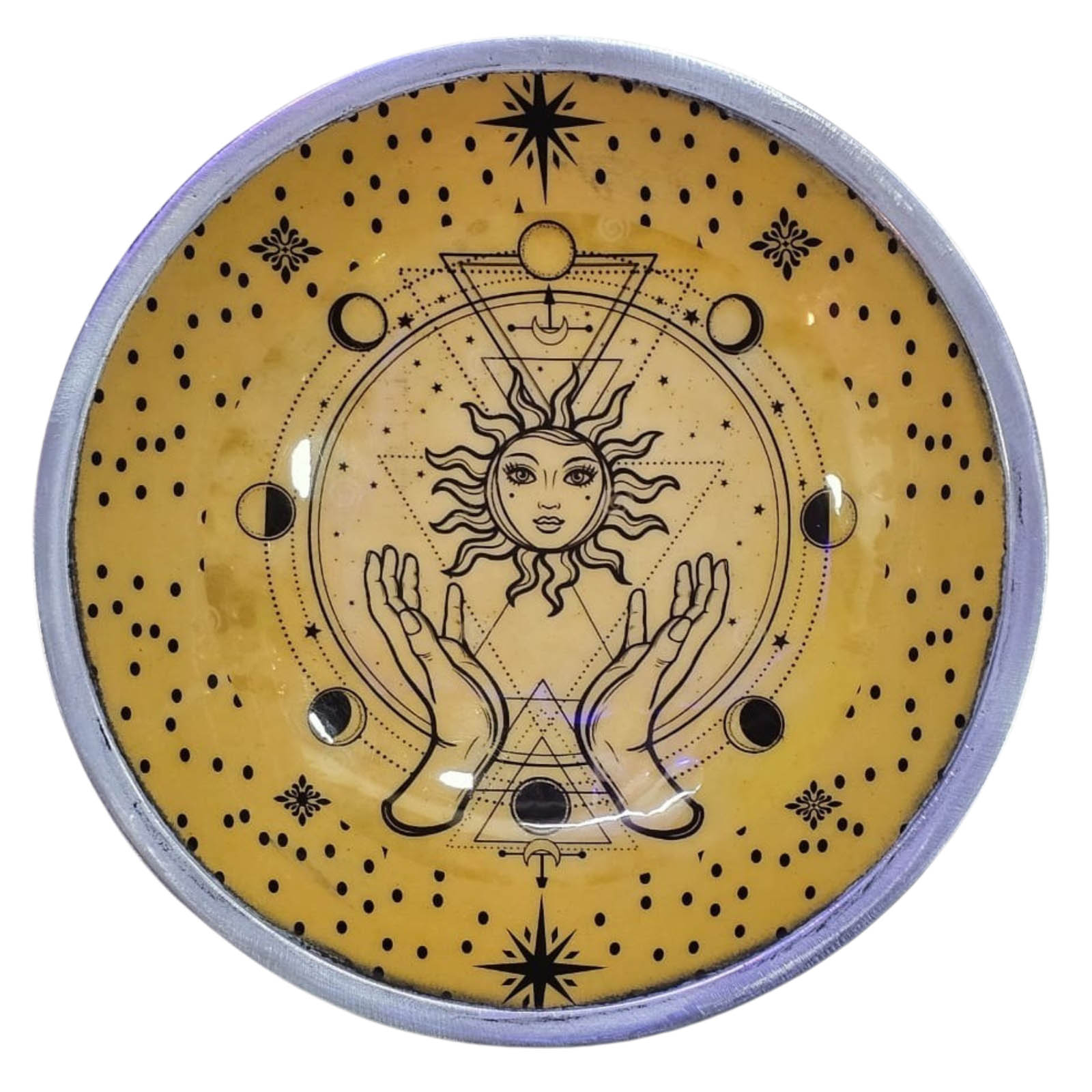 Cream Enamelled Hands & Sun Tri-Leg Offering Dish2