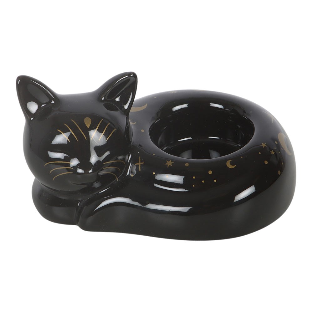 Black Cat Magick Curled Cat Tealight Holder1