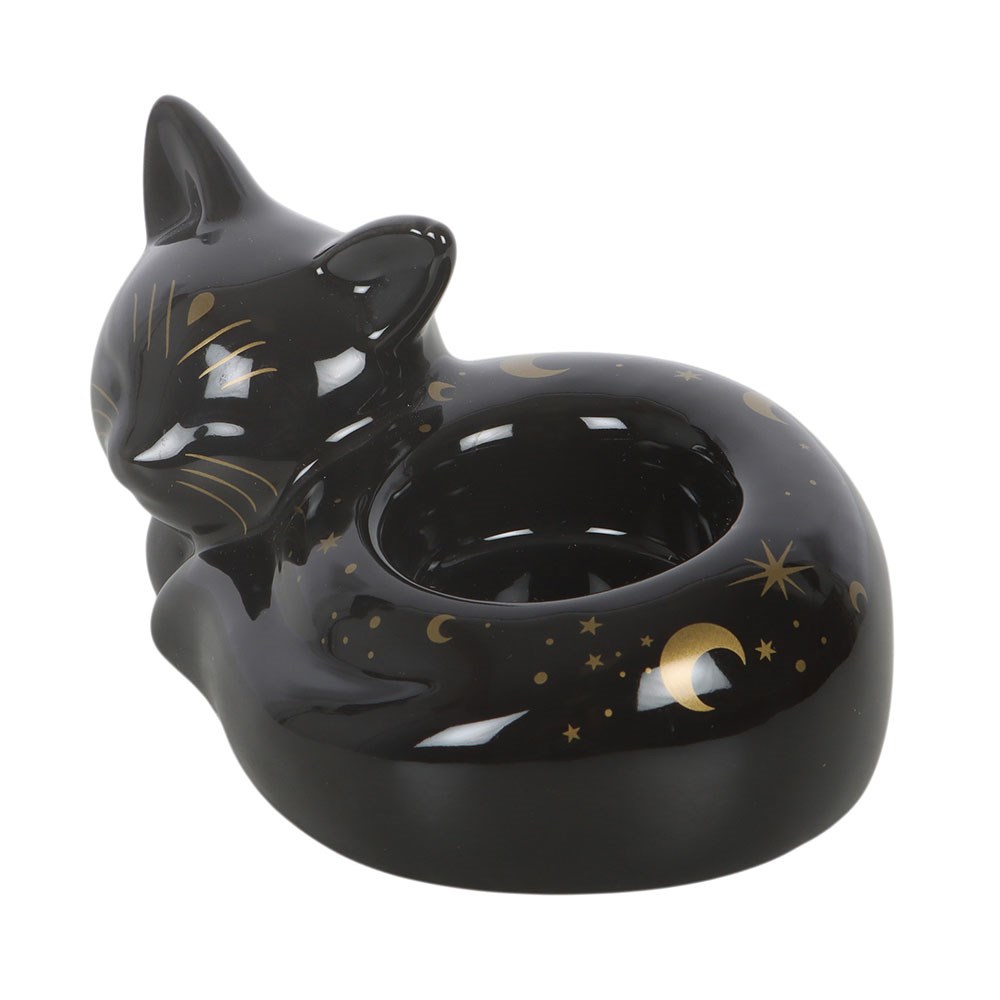 Black Cat Magick Curled Cat Tealight Holder2