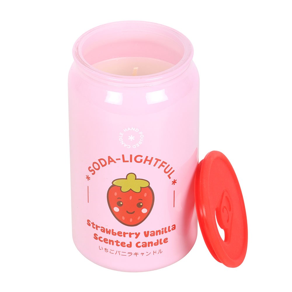 Kawaii Strawberry Vanilla Soda Can Scented Candle1