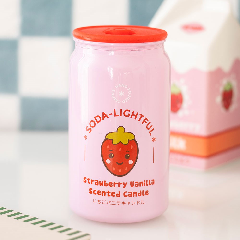 Kawaii Strawberry Vanilla Soda Can Scented Candle3