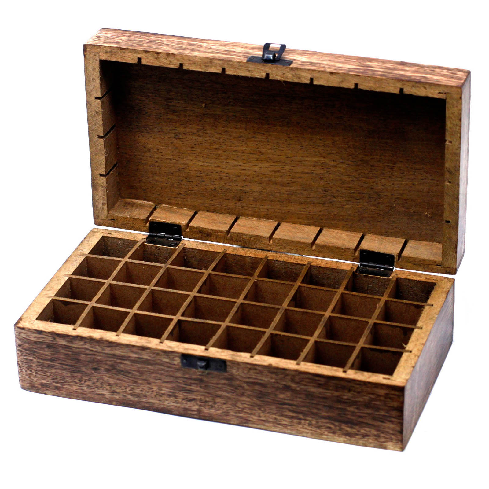 Hand-Carved Floral Mango Wood Essential Oil Box (Holds 32)1