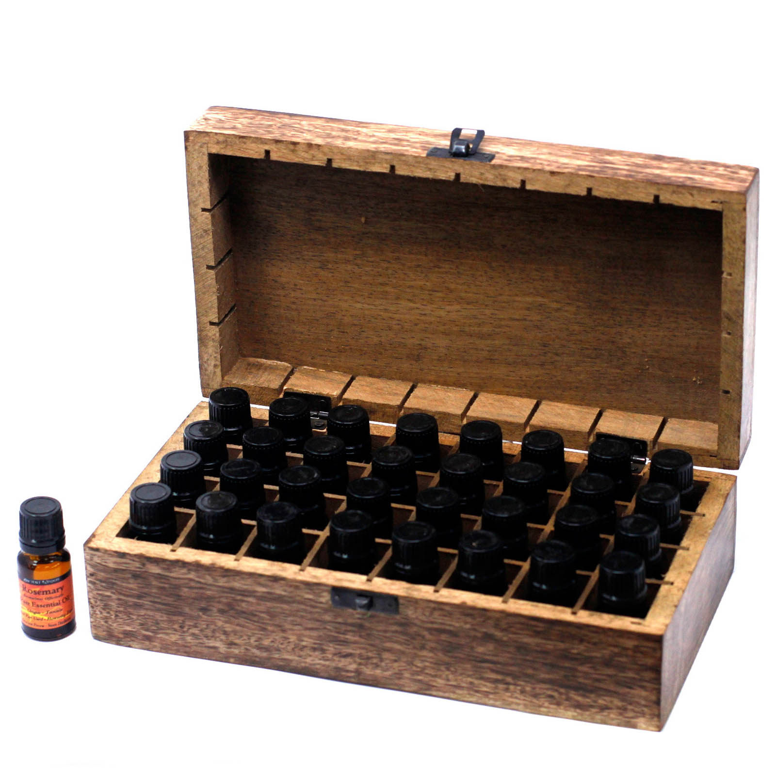 Hand-Carved Floral Mango Wood Essential Oil Box (Holds 32)2