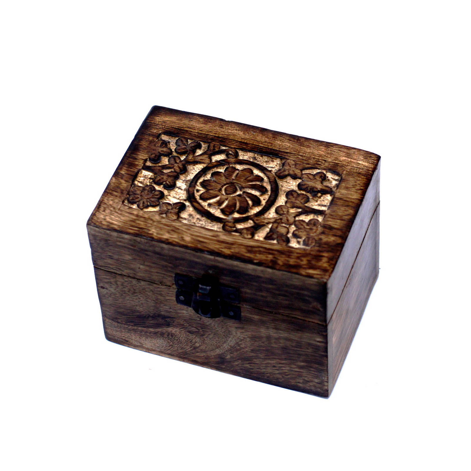 Hand-Carved Floral Mango Wood Essential Oil Box (Holds 6)