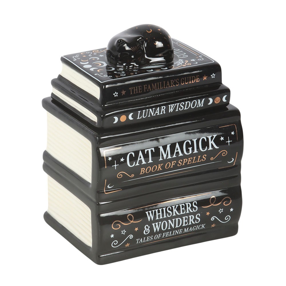 Mystical Spellbook Stack & Black Cat Ceramic Oil Burner