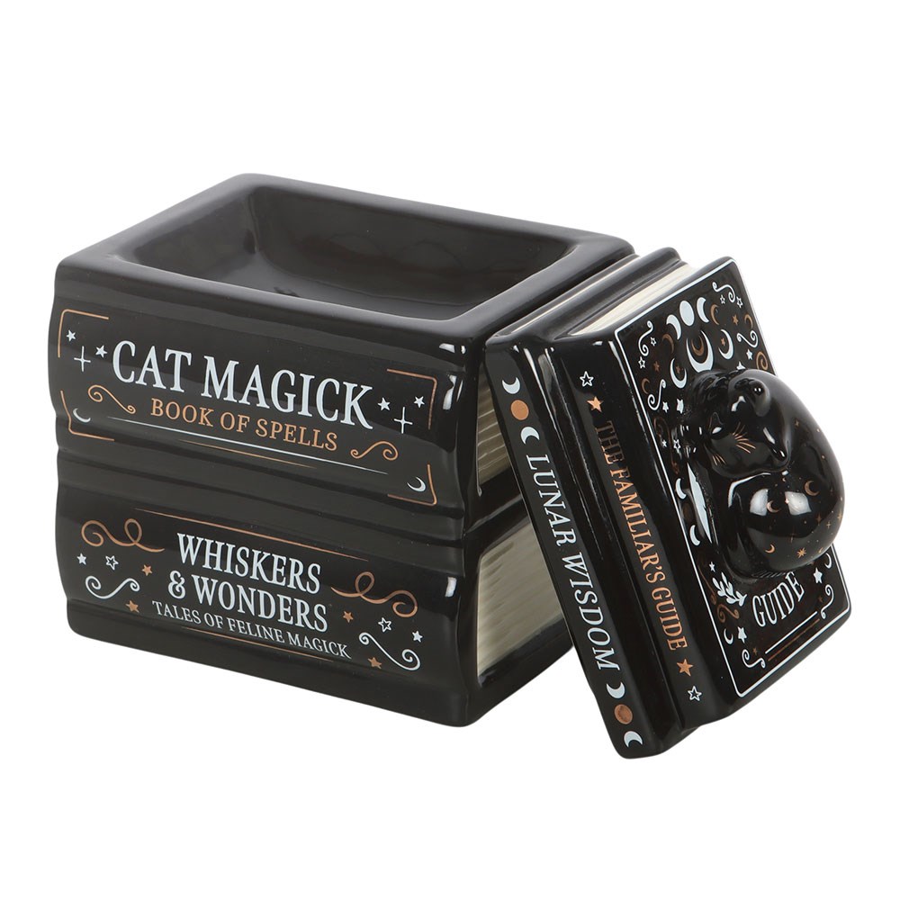 Mystical Spellbook Stack & Black Cat Ceramic Oil Burner1