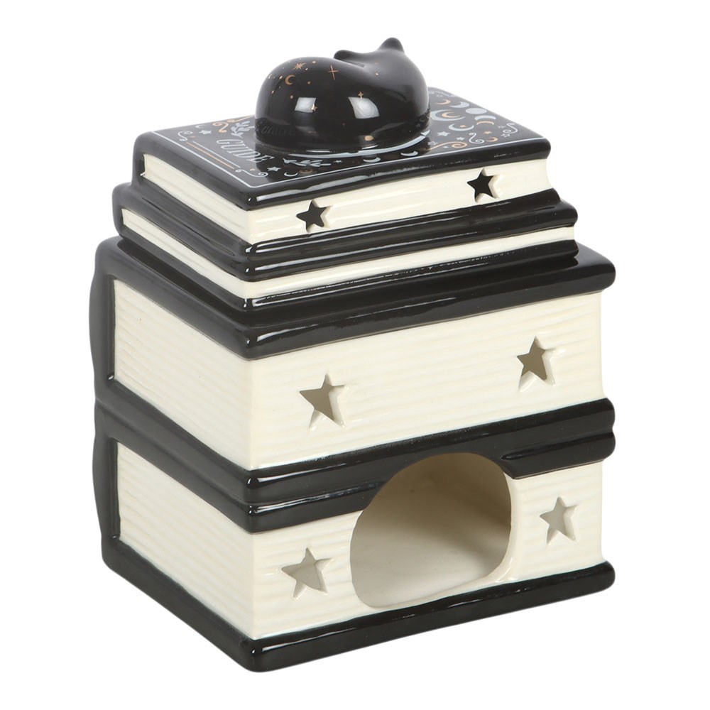 Mystical Spellbook Stack & Black Cat Ceramic Oil Burner2