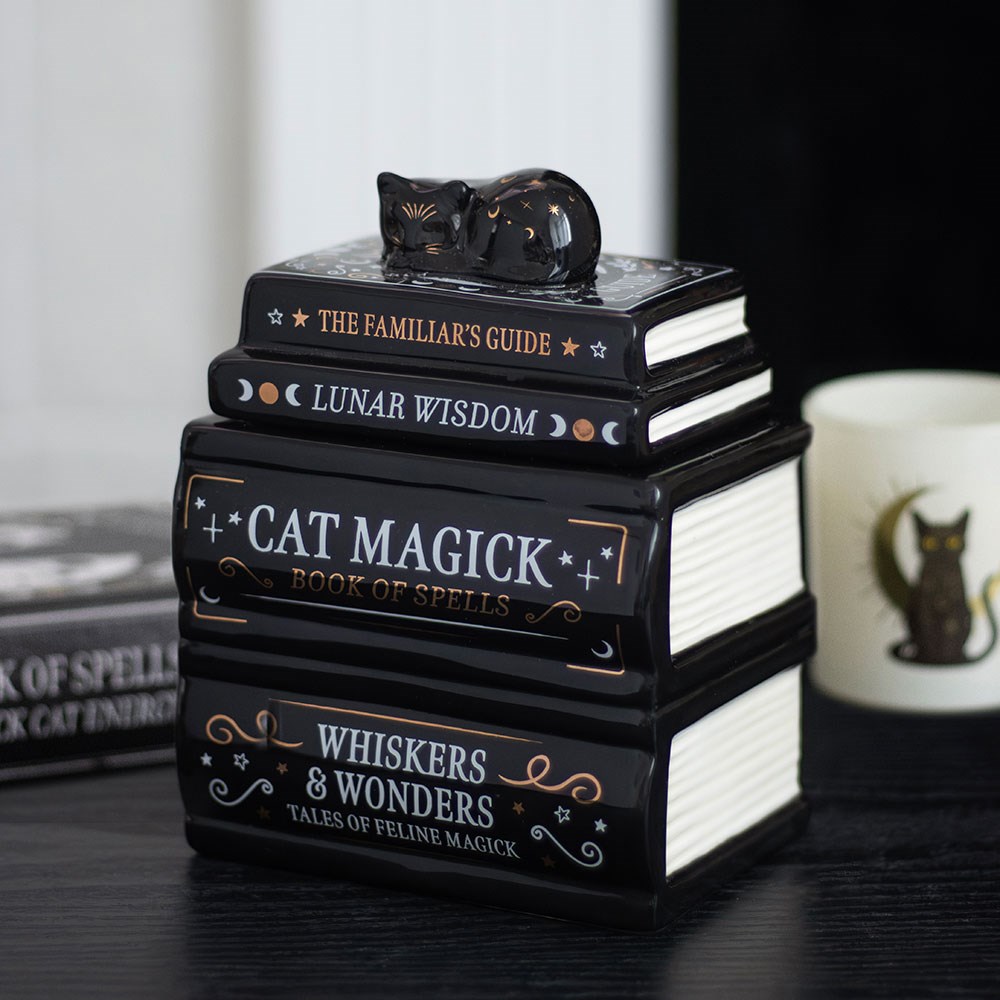 Mystical Spellbook Stack & Black Cat Ceramic Oil Burner3