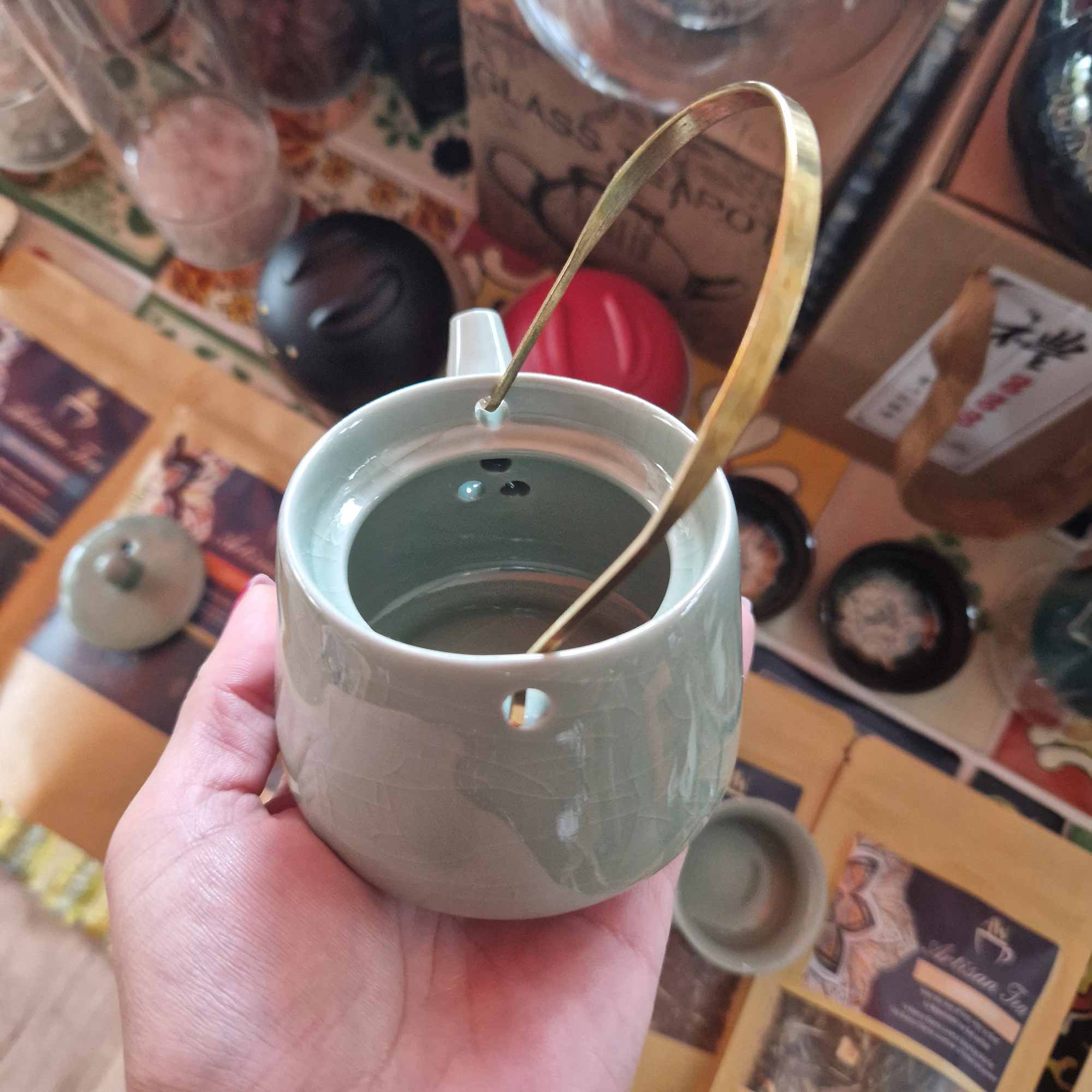 Herbal Jade Ceramic Teapot Set with Two Cups4