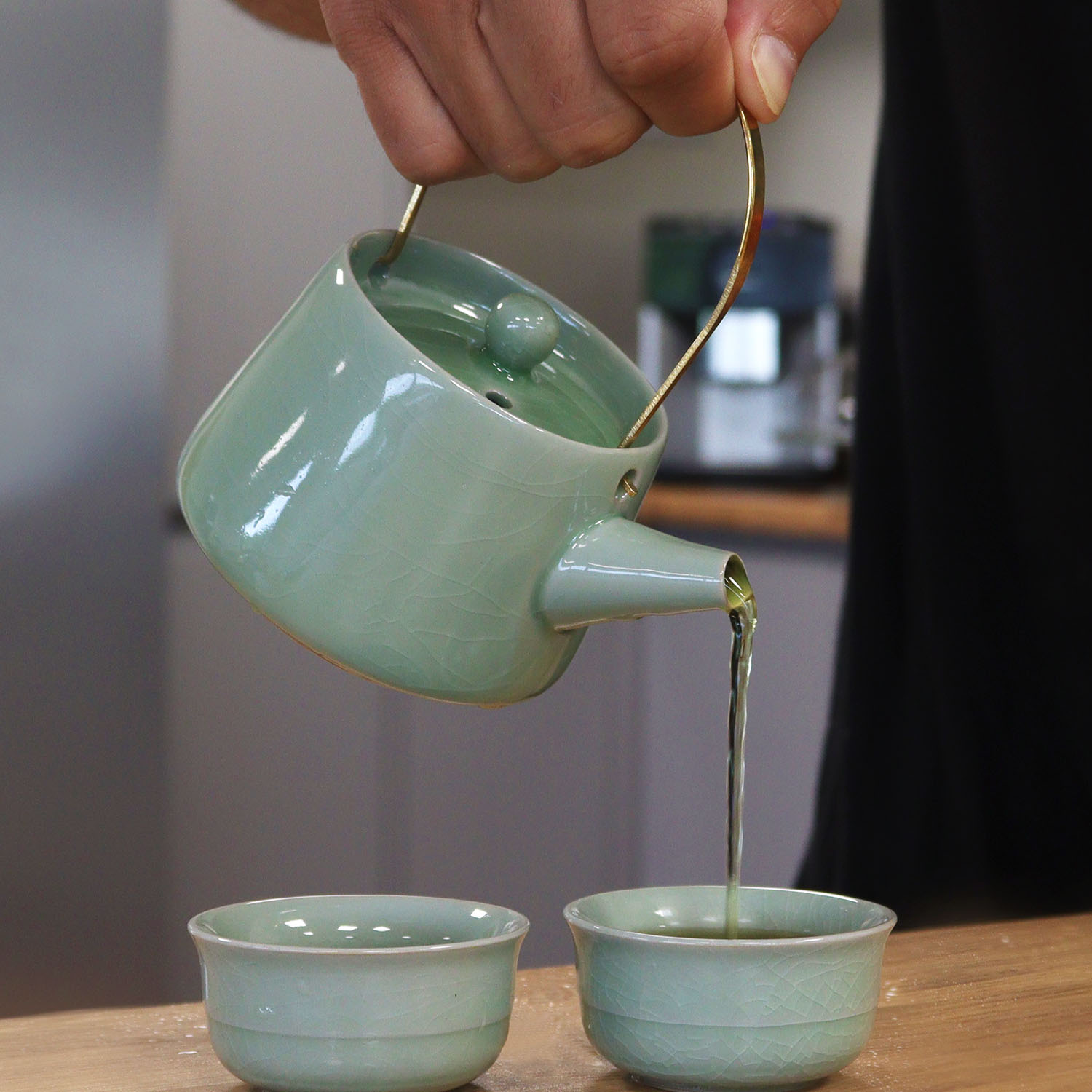 Herbal Jade Ceramic Teapot Set with Two Cups5
